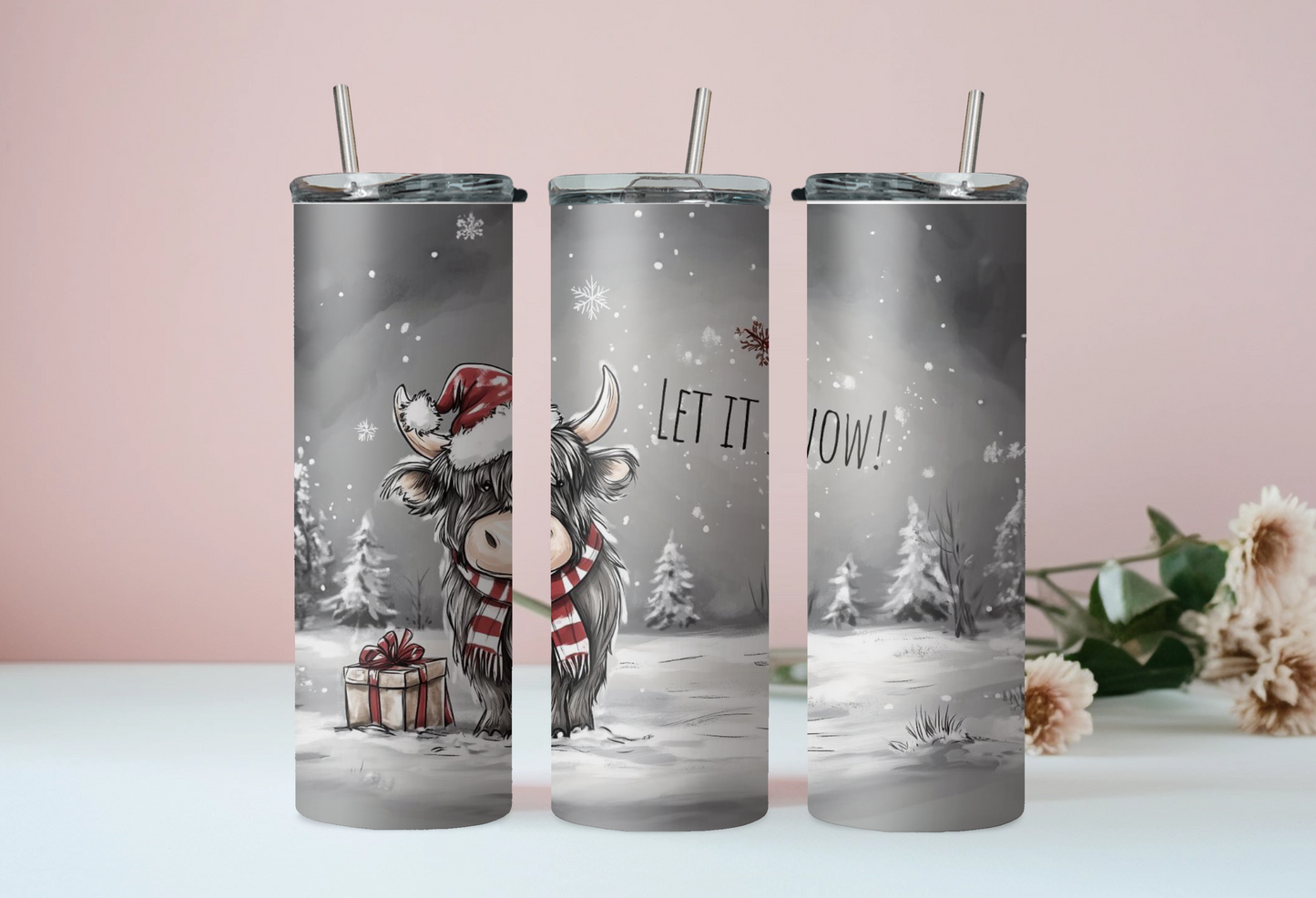 Let It Snow Highland Cow & Present Tumbler