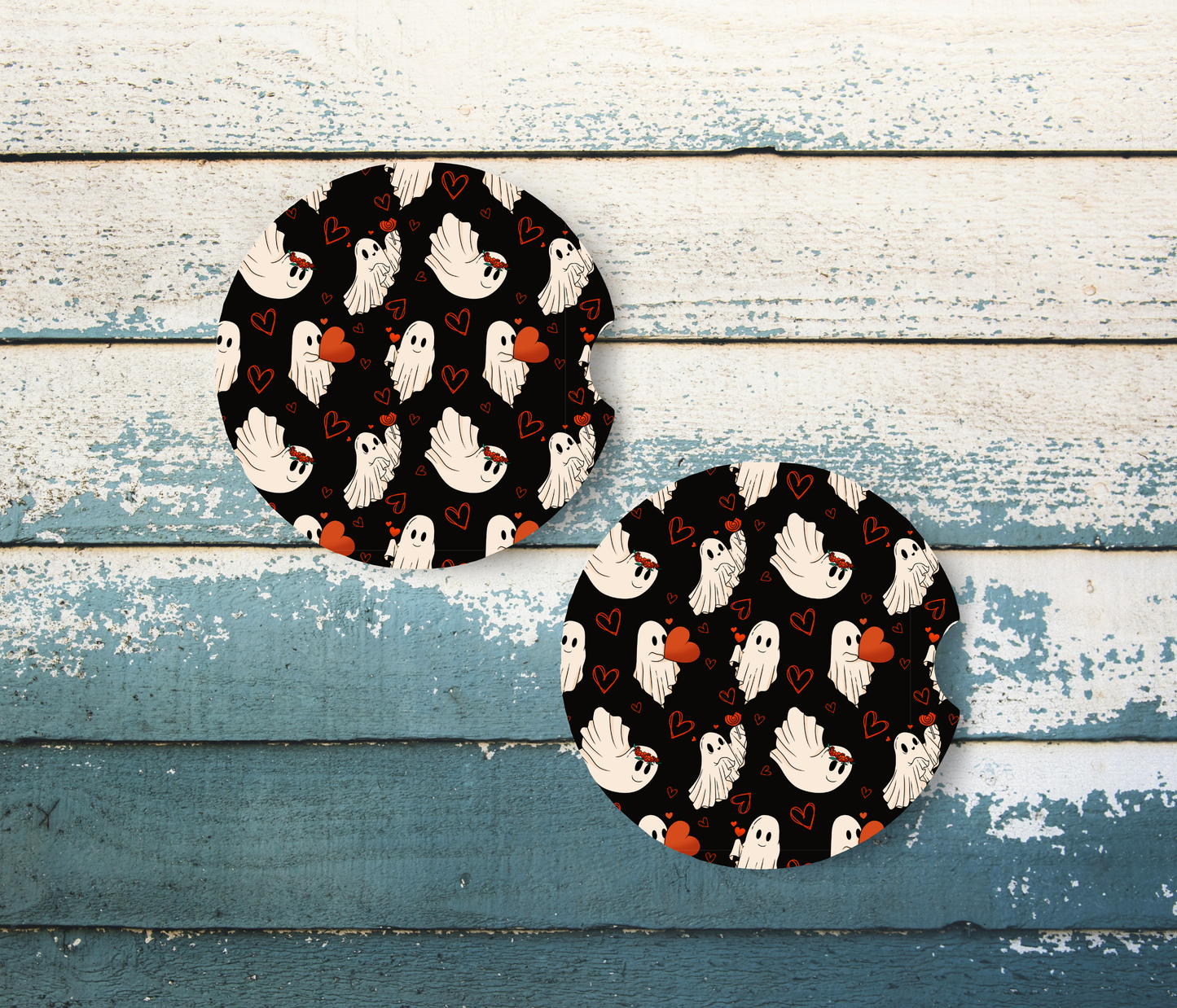 Ghostie Holding Heart Coasters