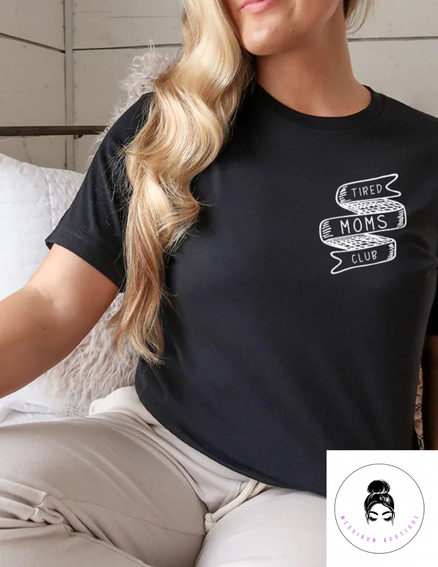 Tired Moms Club Pocket (black print- not like photo)